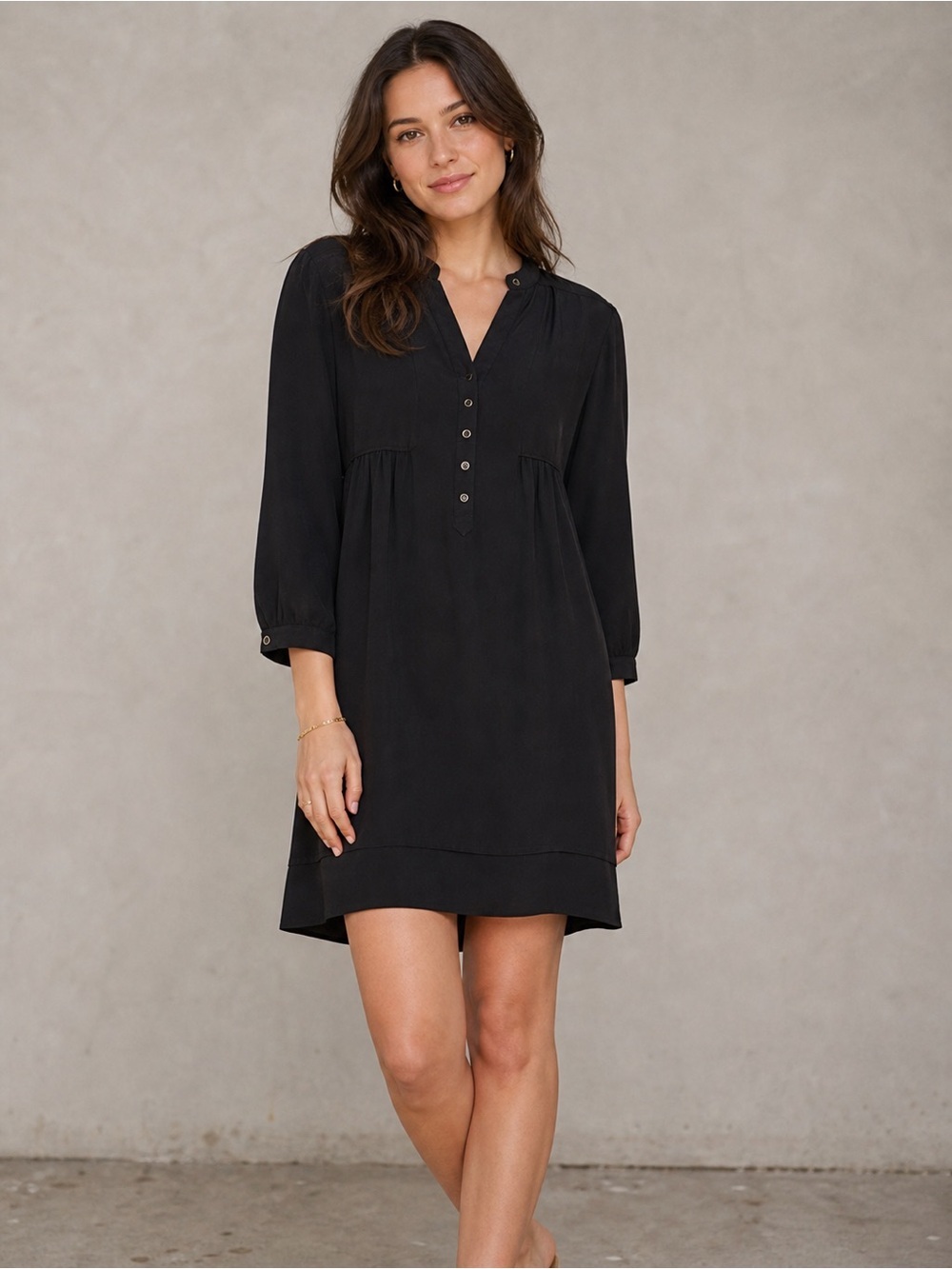 Maeve Black Mini Dress with Button Placket